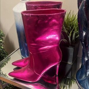 Metallic Pink High Heel Boots